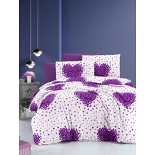 Mert Collection Çarşı Çift Kişilik Yorgan Kılıfı 2 Adet Yastık Kılıfı Mor Kalp Temalı