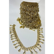 Gold Taşlı Püsküllü Aksesuar Şerit Taş Aplik 1 mt