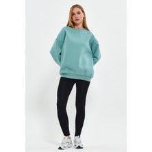 Kef Clothing Mint Sweatshirt Oversize Sweatshirt Kadın Bisiklet Yaka Sweatshirt