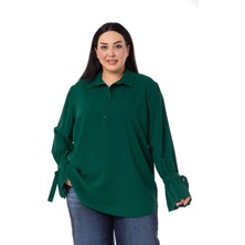 Disentis Modest Büyük Beden Kolları Bağlama Detaylı Zümrüt Gömlek