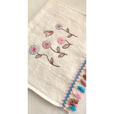 Z&N Style Bukle Çeyizlik Çiçek Kelebek Nakışlı, Püsküllü (50X90 3AD. 30X50 3AD.) 6'lı  El ve Mutfak Havlu Seti