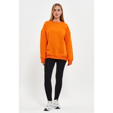 Kef Clothing Turuncu Sweatshirt Oversize Sweatshirt Kadın Bisiklet Yaka Sweatshirt