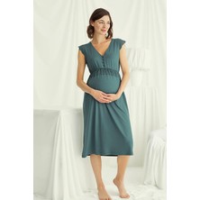 Monamise 18521 Hamile Lohusa Kalın Askılı Dantelli Gecelik-Yeşil