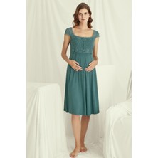 Monamise 18536 Hamile Lohusa Kalın Askılı Dantelli Gecelik-Yeşil