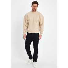 Kef Clothing Bej Sweatshirt Oversize Sweatshirt Erkek Bisiklet Yaka Sweatshirt
