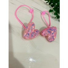 Uras Desing Renkli  Iç Sim Pullu Parlak 2 Adet  Kalp Lastikli Toka