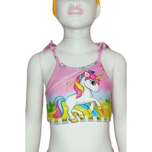 Urz Kids Kız Çocuk Karakter Baskılı Plaj Çanta Aksesuarlı Bikini Takım Çocuk Çantalı Bikini