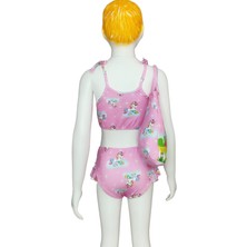 Urz Kids Kız Çocuk Karakter Baskılı Plaj Çanta Aksesuarlı Bikini Takım Çocuk Çantalı Bikini