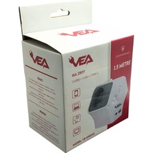 Vea VE-G903YC 3'lü Usb+ Type-C Girişli Anahtarlı 1.5 Metre Grup Priz