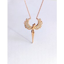 Keskin Gümüş 925 Ayar Gümüş Zirkon Taşlı Gold Trend Tasarım Aşık Melekler Kadın Kolye Sevgililer Günü Hediye