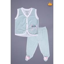Babyhola Kadife Yelek Patikli Pantolon Unisex Bebek 2'li Set Yeşil