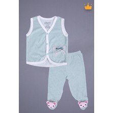 Babyhola Kadife Yelek Patikli Pantolon Unisex Bebek 2'li Set Yeşil