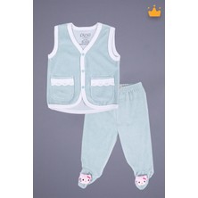 Babyhola Kadife Yelek Patikli Pantolon Unisex Bebek 2'li Set Yeşil