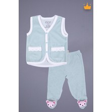 Babyhola Kadife Yelek Patikli Pantolon Unisex Bebek 2'li Set Yeşil