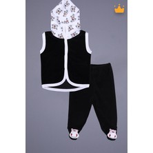 Babyhola Kadife Yelek Patikli Pantolon Unisex Bebek 2'li Set Siyah