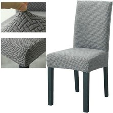 Elgeyar Açık Gri Likrali Kümaş Desenli Sandalye Kılıfı, Esnek ve Silinebilir 1 Adet