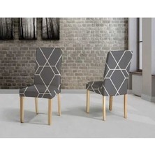 Akbu Desenli Kadife Sandalye Kılıfı,likrali,lastikli,standart , Gri Geometrik Desen(1 Adet)