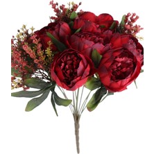 Yapay Çiçek Deposu Yapay Çiçek 12 Dallı Lüx Şakayık Gül Aranjmanı Bordo