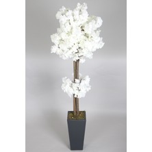 Yapay Çiçek Deposu Ahşap Saksıda Yapay Bahar Dalı Ağacı Beyaz 150 cm