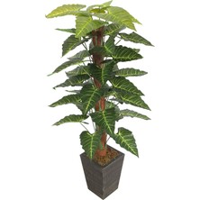 Yapay Çiçek Deposu 36 Yapraklı Yapay Giganteum Sekoya Ağacı 190 cm Yeşil Sarı (Ahşap Siyah Gold-Saksıda)