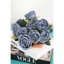 Yapay Çiçek Deposu Yapay Çiçek 9lu Kat Kat Gül Demeti 42 cm Mat Lacivert