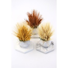 Yapay Çiçek Deposu Tablalı Mermer Görünümlü Saksıda Başak Tanzımi 3lü (Set-7)