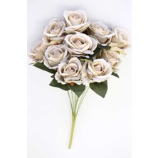 Yapay Çiçek Deposu Yapay 11 Güllü Pastel Demet 50 cm Ekru