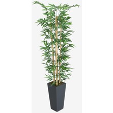 Yapay Çiçek Deposu Yapay Bambu Ağacı 155 cm 4 Gövdeli Yeşil (Ahşap Antrasit Saksı)