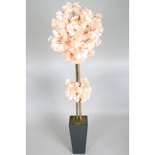 Yapay Çiçek Deposu Ahşap Saksıda Yapay Bahar Dalı Ağacı Somon 150 cm