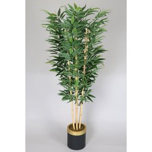 Yapay Çiçek Deposu Metal Siyah Gold Saksıda Yapay Bambu Ağacı Premium Iri Yapraklı 175 cm