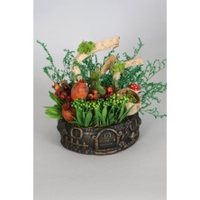 Yapay Çiçek Deposu Vintage Kabartmalı Saksıda Teraryum Yapay Sukulent Model 8