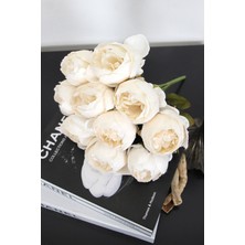 Yapay Çiçek Deposu Yapay Çiçek 10 Dal Lüx Incili Gül Rosa Lucieae 40 cm Beyaz