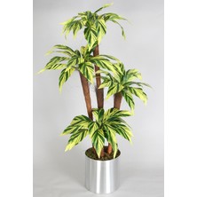 Yapay Çiçek Deposu Metal Saksıda Bodur Yapay Ağaç Cordyline 130 cm Yeşil Sarı