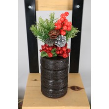 Yapay Çiçek Deposu Ahşap Vazolu Yapay Yılbaşı Süsü 30 cm