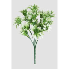 Yapay Çiçek Deposu Yapay 7 Dal Plastik Mini Sıkas Demeti 28 cm Yeşil-Beyaz