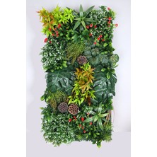 Yapay Çiçek Deposu Lüx Kabartmalı Yapay Dikey Bitki Hazır Duvar Paneli 50X100 cm