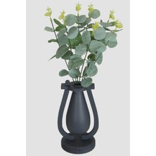 Yapay Çiçek Deposu Dekoratif Mini Vazoda Yapay Okaliptus Bitkisi 40 cm Mat Yeşil