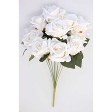 Yapay Çiçek Deposu Yapay 11 Güllü Pastel Demet 50 cm Kırık Beyaz