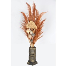 Yapay Çiçek Deposu Pampas ve Egzotik Kuru Çiçek Lüx Siyah-Gold Ahşap Vazoda 42 cm