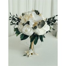 Yapay Çiçek Deposu Yeni Sezon Beyazın Büyüsü Gelin Buketi ve Damat Yaka Çiçeği Yapay Çiçek ve Şoklanmış Ot