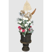 Yapay Çiçek Deposu Vintage Ahşap Vazoda Yapay Çiçek Tanzimi 60 cm