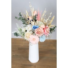 Yapay Çiçek Deposu Beyaz Lüks Vazoda Gül Kasımpatı Gerbera Aranjmanı 50 cm