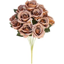 Yapay Çiçek Deposu Yapay 11 Güllü Pastel Demet 50 cm Kahverengi