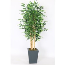 Yapay Çiçek Deposu Yapay Bambu Ağacı 135 cm 5 Gövdeli Yoğun Yapraklı Lüx Ahşap Saksılı