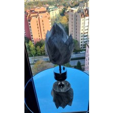 Fey Atelier Abajur,Pilli abajur,Pilli masa lambası,Pilli gece lambası, Yaprak Beyaz Eva Gümüş Boyalı Krom Ayak
