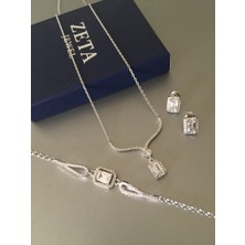 Zeta Jewel Baget Taşlı Üçlü Set (Kolye-Küpe-Bileklik)