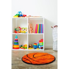 Miqna Studio Basketbol Topu Halı, El Yapımı, Yıkanabilir, Kaymaz Taban, Dekoratif, Genç Odası, Hediye, 90X90 cm