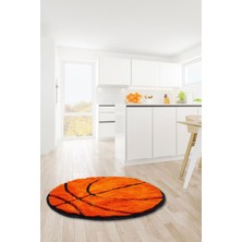 Miqna Studio Basketbol Topu Halı, El Yapımı, Yıkanabilir, Kaymaz Taban, Dekoratif, Genç Odası, Hediye, 90X90 cm