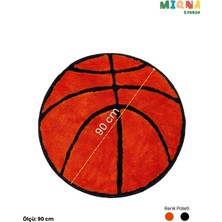 Miqna Studio Basketbol Topu Halı, El Yapımı, Yıkanabilir, Kaymaz Taban, Dekoratif, Genç Odası, Hediye, 90X90 cm