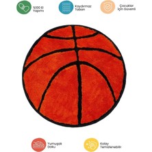 Miqna Studio Basketbol Topu Halı, El Yapımı, Yıkanabilir, Kaymaz Taban, Dekoratif, Genç Odası, Hediye, 90X90 cm